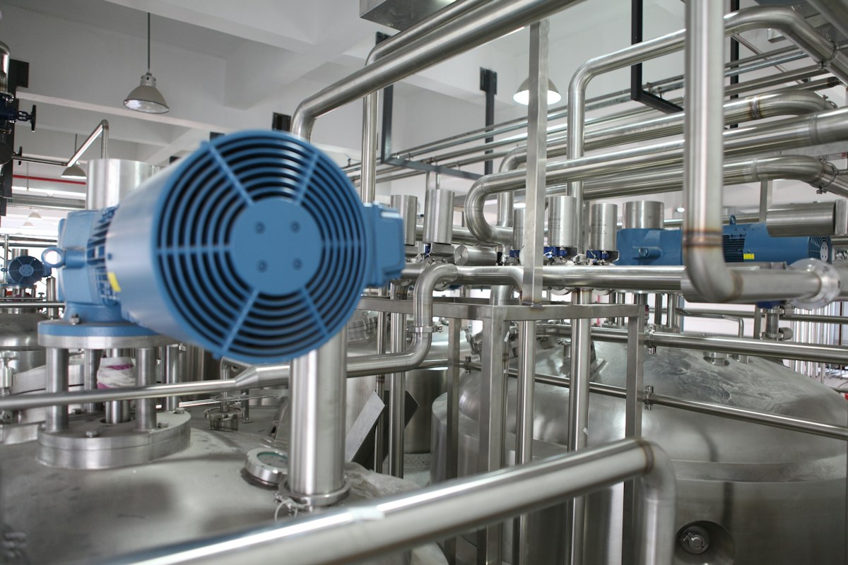 Pipework and pumps inside a process plant
